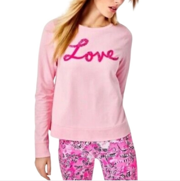 NWT Lilly Pulitzer Pink Rami Long Sleeve Sweatshirt Love Graphic Size Small - Picture 4 of 5